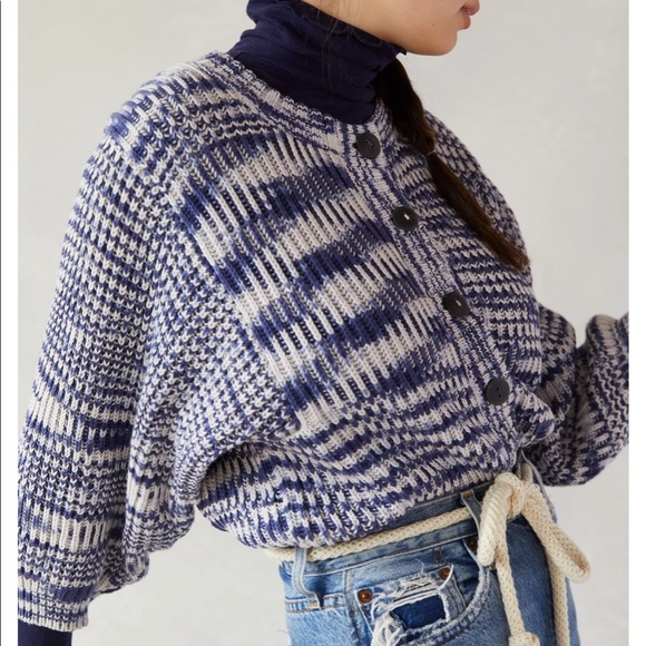 Mini Fisherman Cardigan- Blue Space Dye - Picture 2 of 6